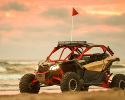 canam dune buggy in evening time inside dubai desert